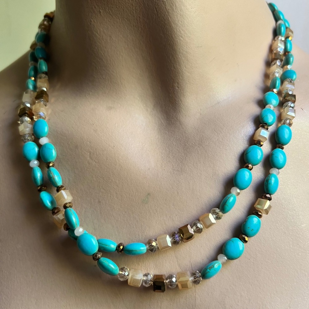 Turquoise Beaded Long Strand Necklace 44" Excellent
